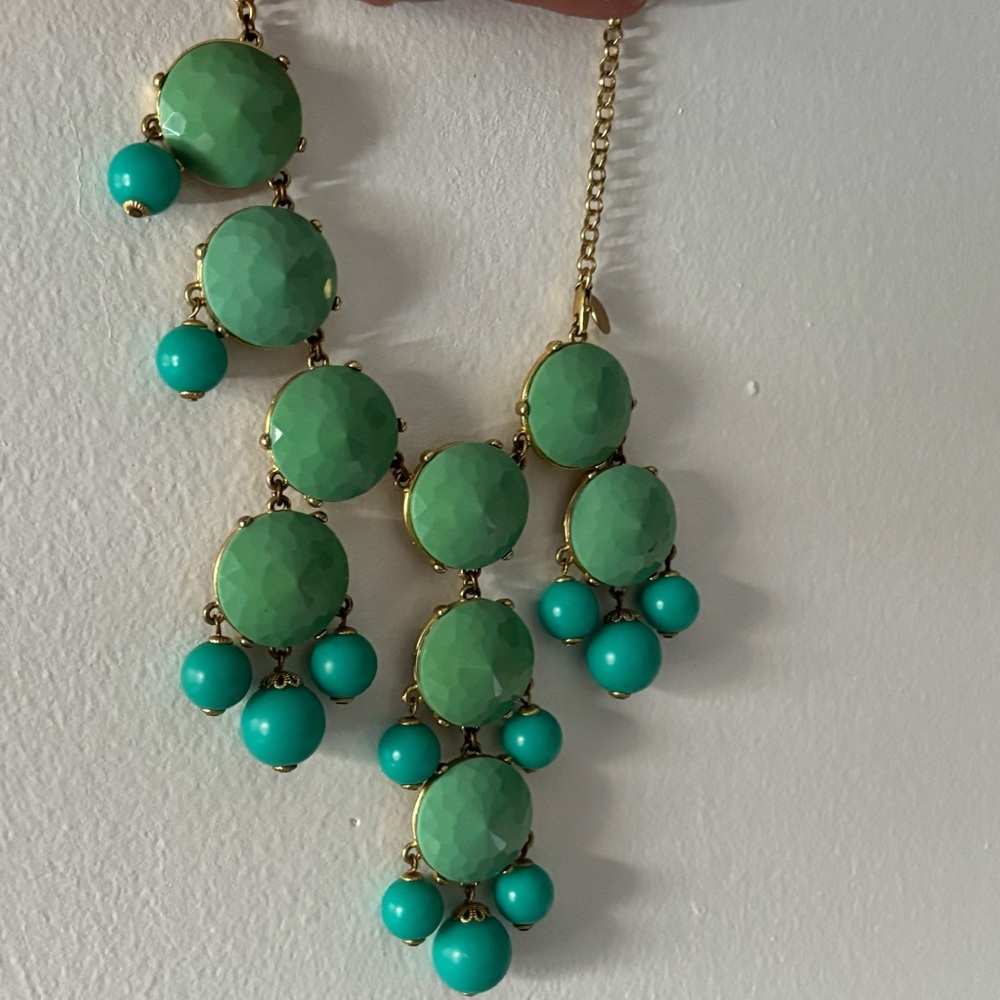 J.Crew Green and Gold Cluster Necklace with Cascading Beads